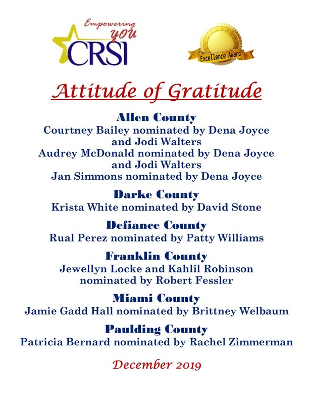 CRSI Attitude of Gratitude nominees for December
