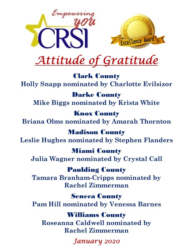 CRSI January Attitude of Gratitude Nominees