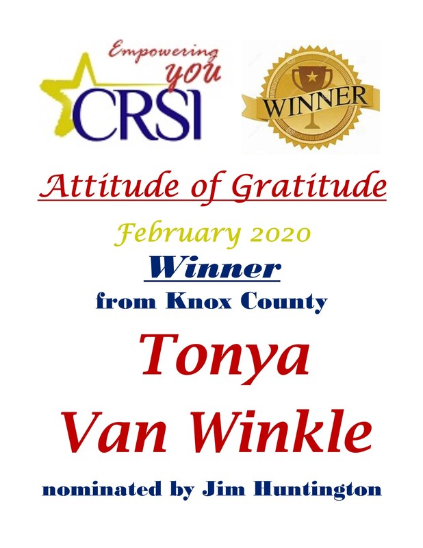 CRSI Attitude of Gratitude for Tonya Van Winkle