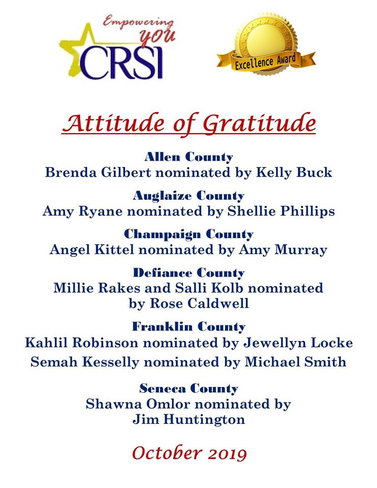 CRSI Attitude of Gratitude October Nominees