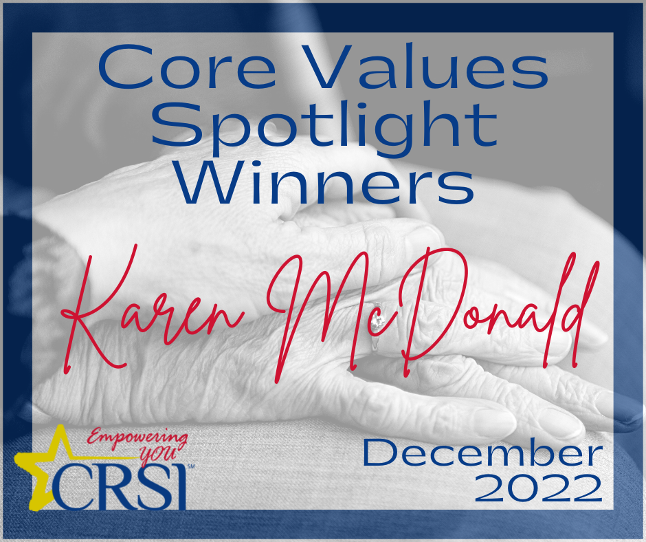 CRSI Core Values Spotlight Winner Karen McDonald