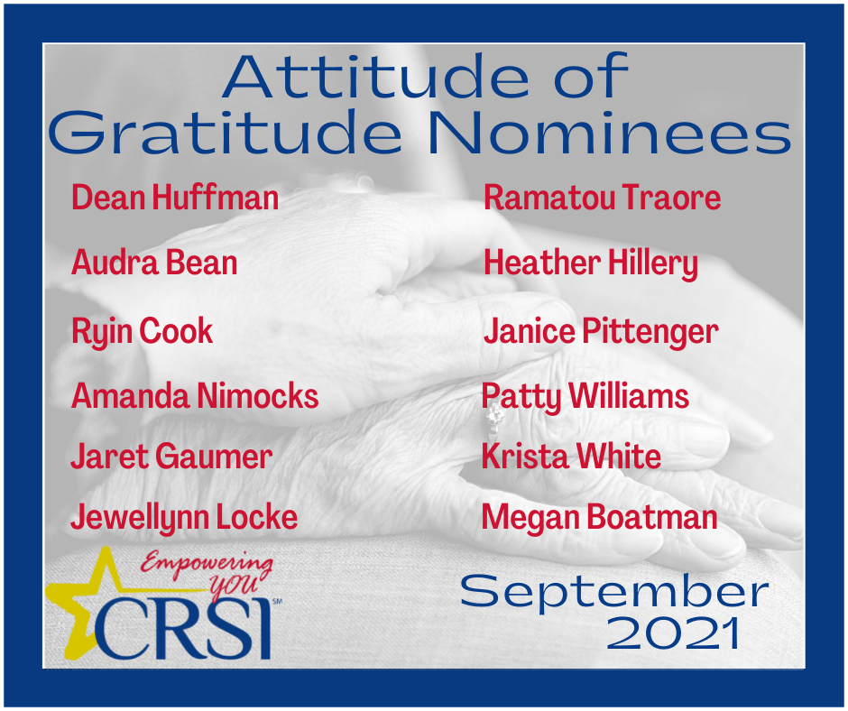CRSI Attitude of Gratitude Nominees September 2021